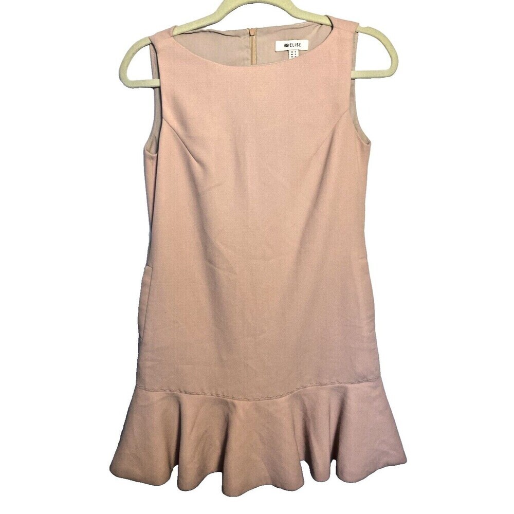 Elise Dress Size Small Flounce Ruffle Sleeveless Zip Pink Midi w/Pockets